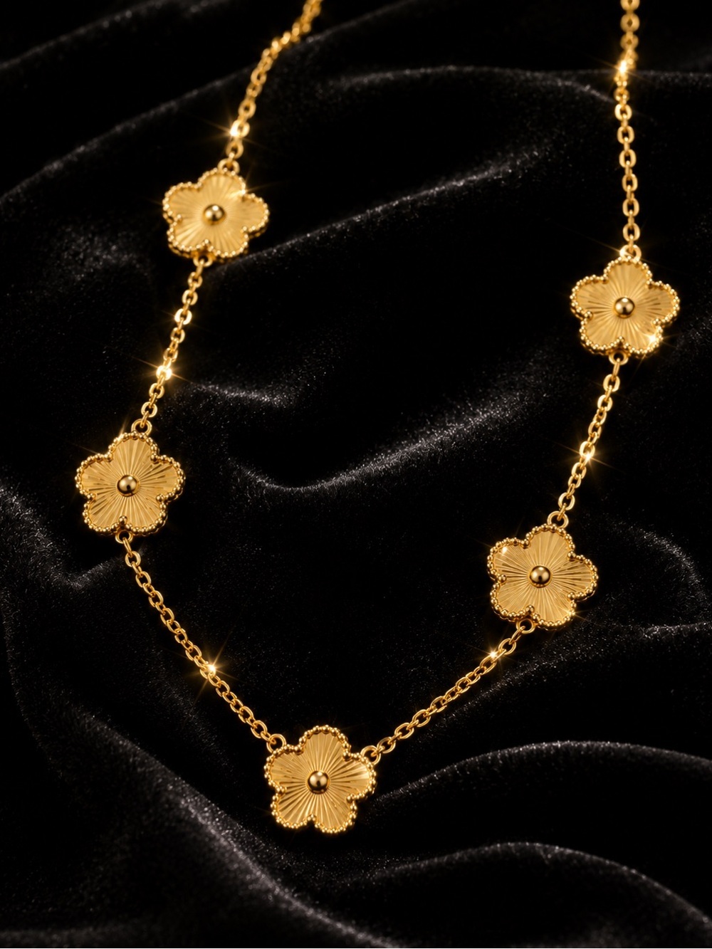 Gold Tone Floral Station Necklace - Elegant Women's Jewelry